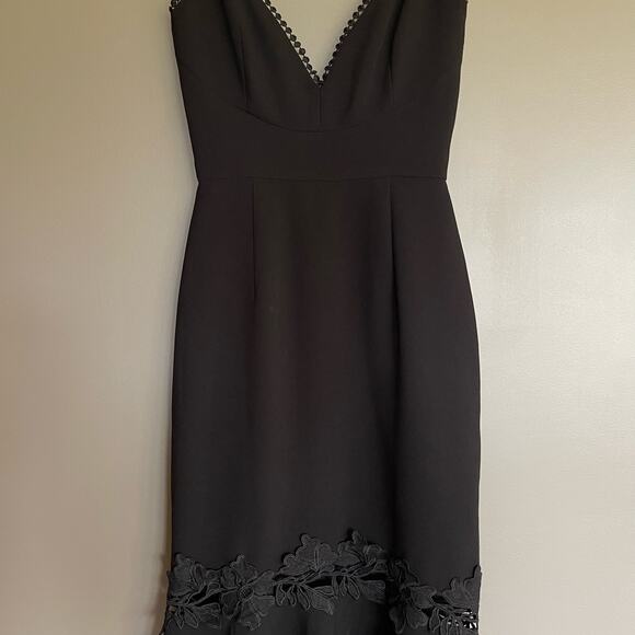 NICHOLAS‎ Crepe Fitted Panel Dress Black Size 0 Lace Embroidered Flounce Hem - Picture 6 of 16